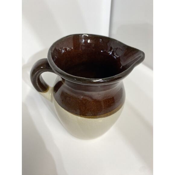Vintage RRP CO. Roseville Ohio USA Stoneware Pottery Mini Pitcher Two Tone Brown - Picture 2 of 10